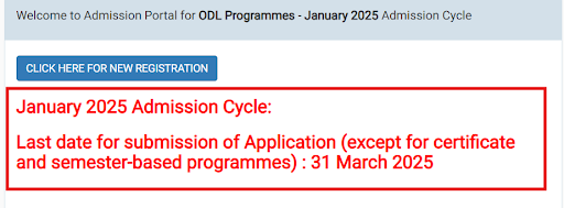 IGNOU ODL/OL Application Deadline