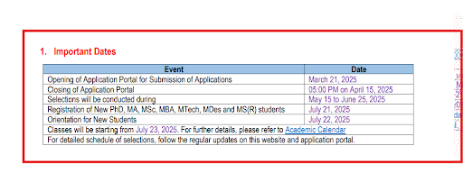 IIT Guwahati PG Admission Schedule