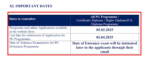 MK University Admission Schedule