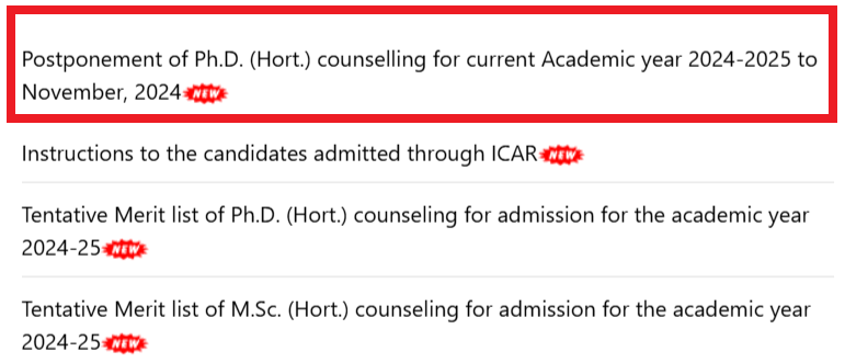 Sri Konda Laxman Telangana State Horticultural University Postponed PhD (Hort.) Counselling for Academic Year 2024-2025