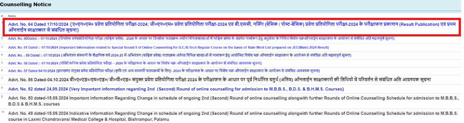 JCECEB Schedule for Round 1 Counselling for Nursing Courses