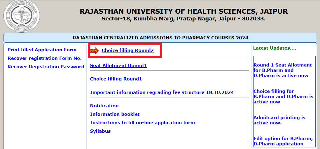RUHS Publishes Schedule for Round 2 Counselling for Admission to B.Pharm, D.Pharm Courses 2024-25