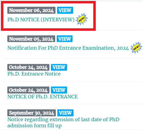 RTU Released PhD Interview Notification