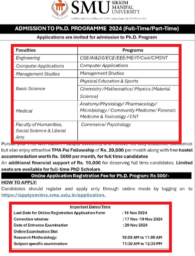 SMU PhD Admission Schedule