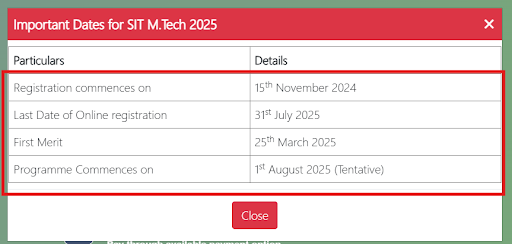 SIT Pune M.Tech Schedule