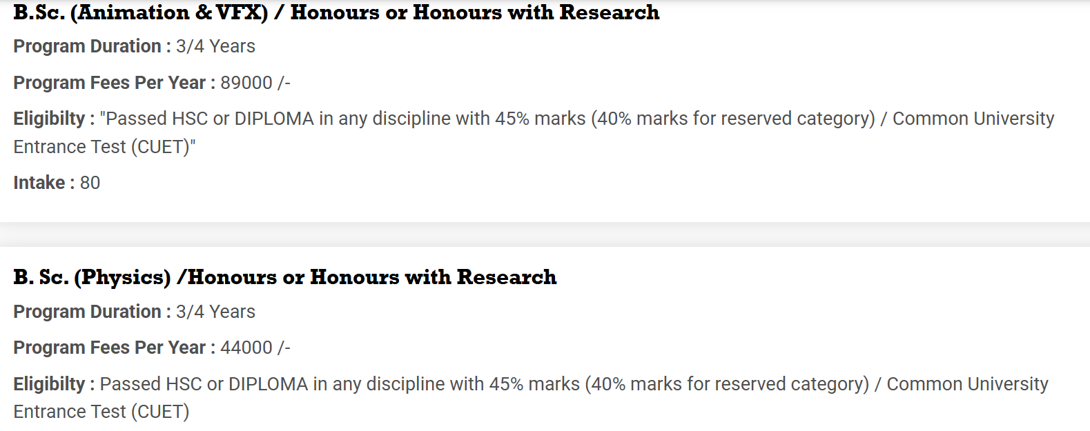 Fees As PEr Official Website