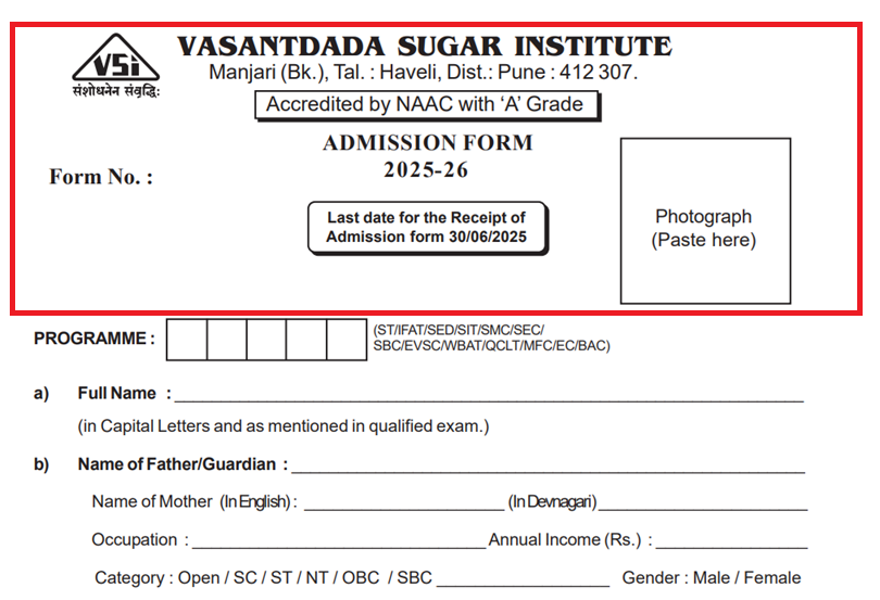 VSI UG PG ADMISSION 2025